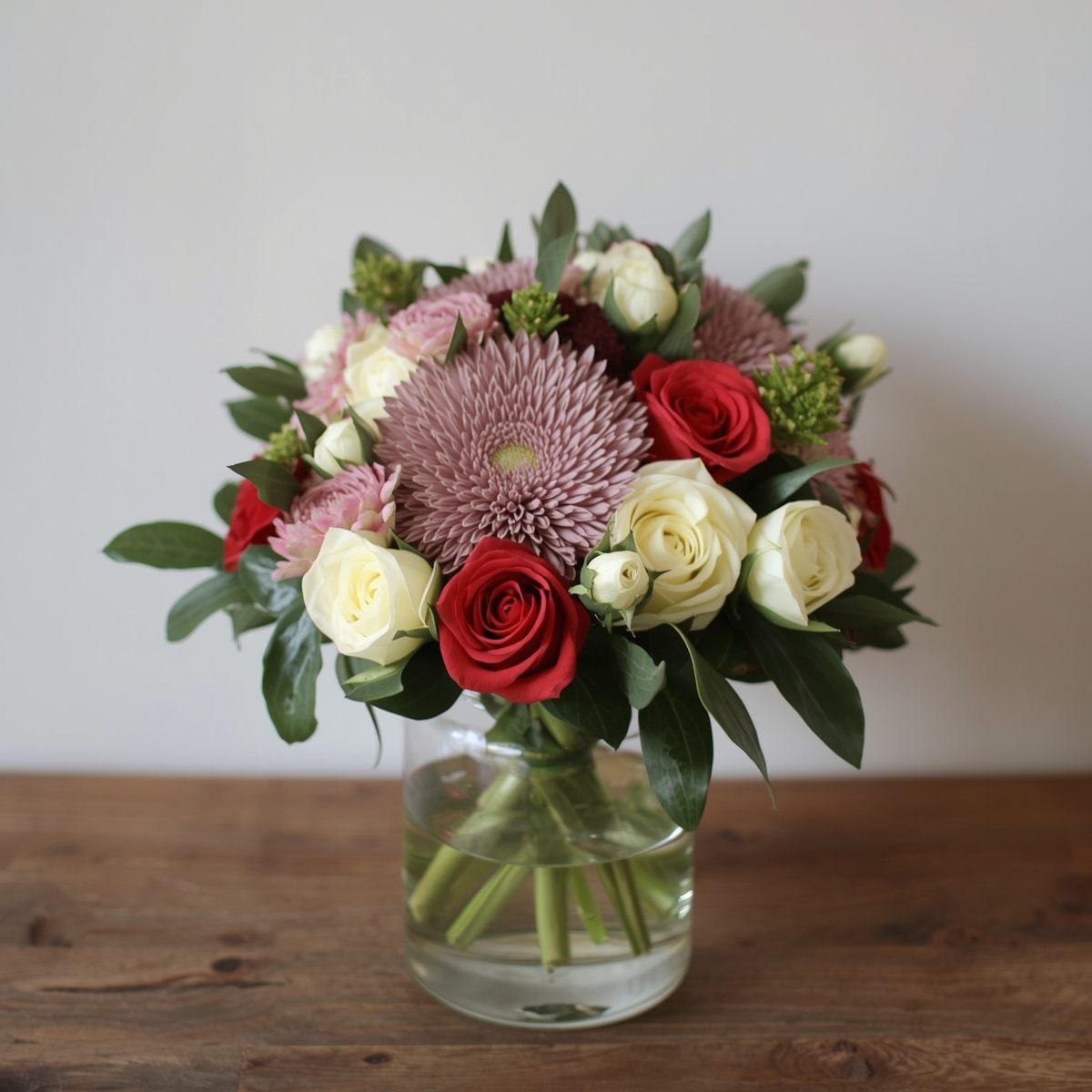 Bouquet with native flowers placed on dining table